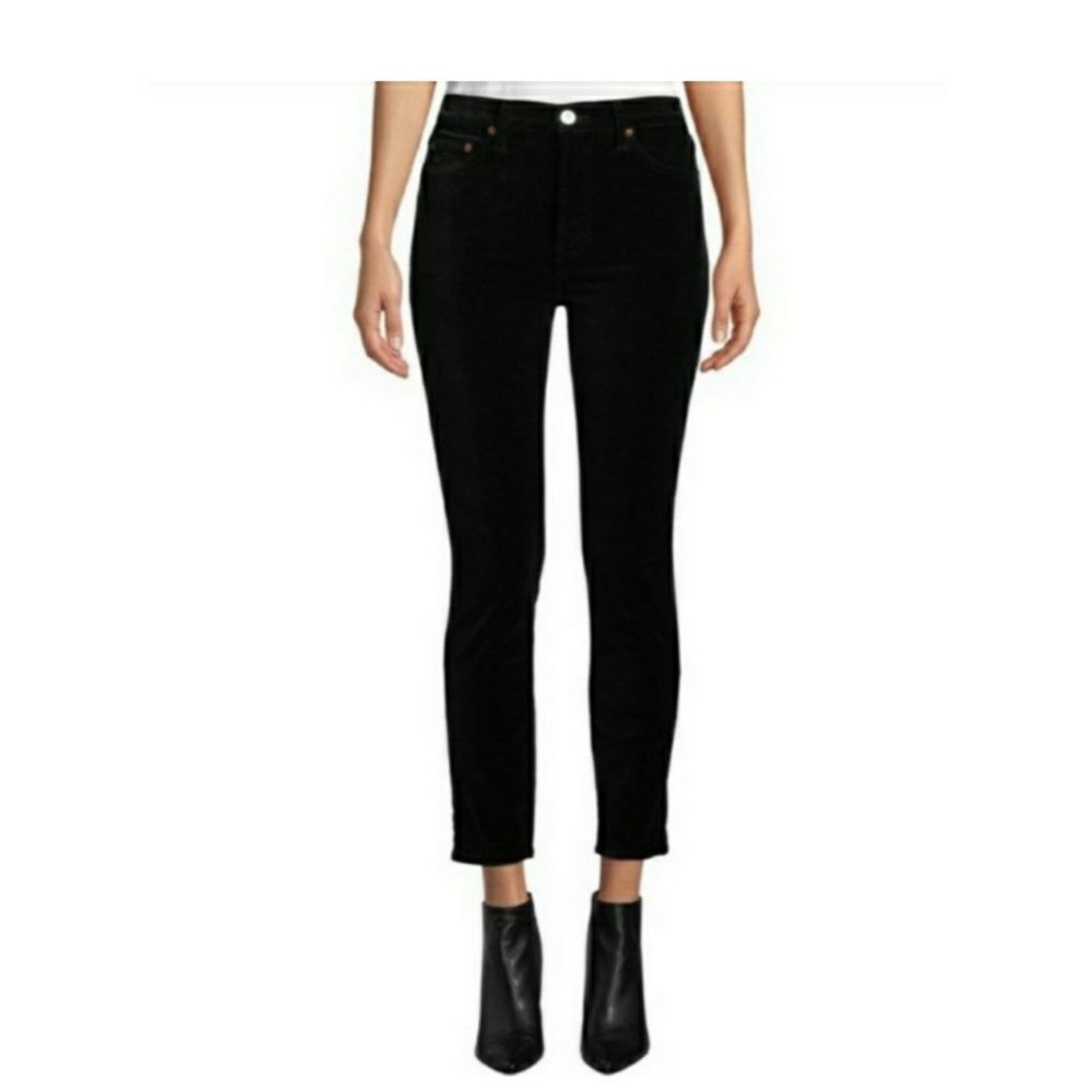 Re/done ankle crop velvet high rise pants black